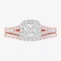 G-H / Si1-Si2) Womens 1 / CT. T.W. Lab Grown White Diamond 14K Gold Cushion Side Stone Halo Bridal Set