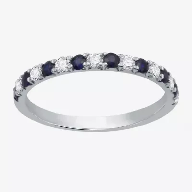 Womens 1/4 CT. T.W. Lab Grown Blue Sapphire Sterling Silver Wedding Band