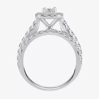 Womens 2 CT. T.W. Natural White Diamond 10K White Gold Halo Bridal Set