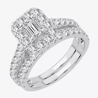 Womens 2 CT. T.W. Natural White Diamond 10K White Gold Halo Bridal Set