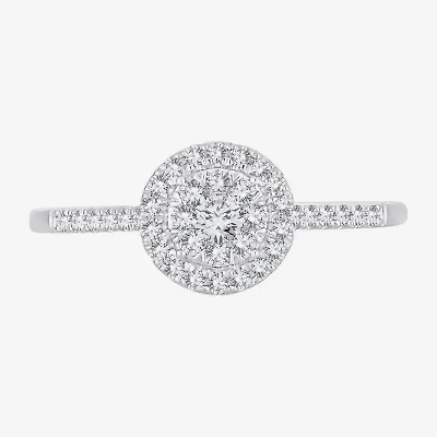 Womens 1 CT. T.W. Natural White Diamond 10K Gold Round Side Stone Halo Engagement Ring