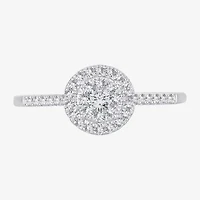 Womens 1 CT. T.W. Natural White Diamond 10K Gold Round Side Stone Halo Engagement Ring