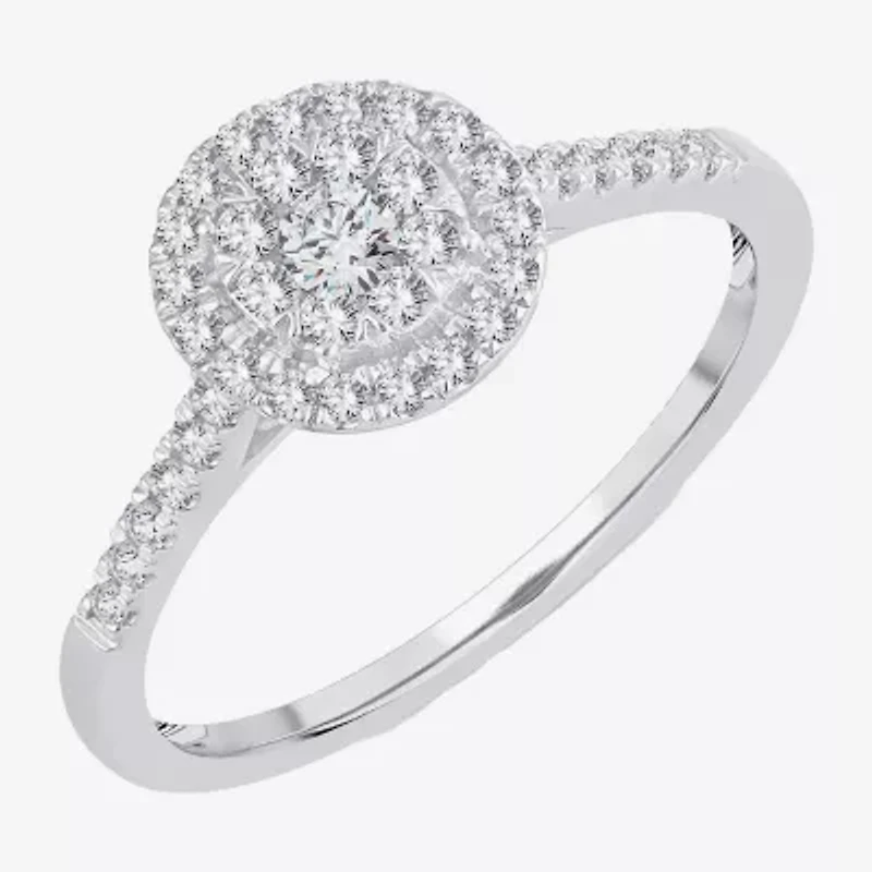 Womens 1 CT. T.W. Natural White Diamond 10K Gold Round Side Stone Halo Engagement Ring