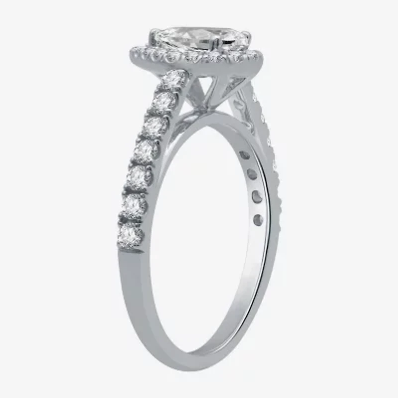 (H-I / I1) Womens 2 CT. T.W. Lab Grown White Diamond 10K Gold Pear Side Stone Halo Bridal Set