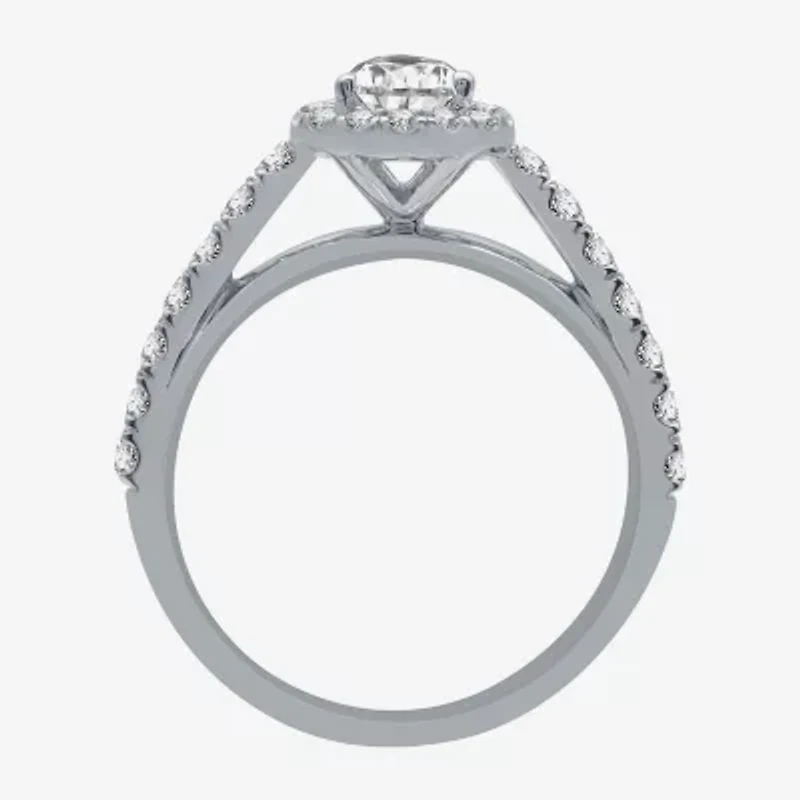 (H-I / I1) Womens 2 CT. T.W. Lab Grown White Diamond 10K Gold Pear Side Stone Halo Bridal Set