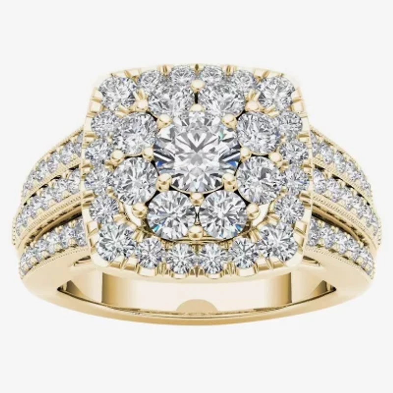 Womens 2 CT. T.W. Natural White Diamond 14K Gold Cushion Halo Engagement Ring