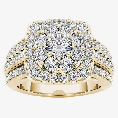 Womens 2 CT. T.W. Natural White Diamond 14K Gold Cushion Halo Engagement Ring