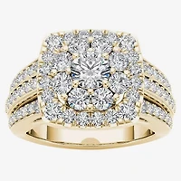 Womens 2 CT. T.W. Natural White Diamond 14K Gold Cushion Halo Engagement Ring