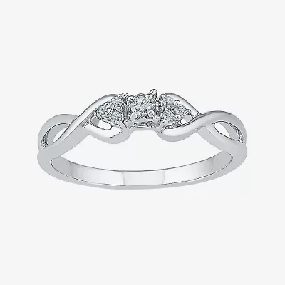 Promise My Love Womens Diamond Accent Natural White Sterling Silver Round Crossover Ring