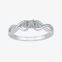 Promise My Love Womens Diamond Accent Natural White Sterling Silver Round Crossover Ring