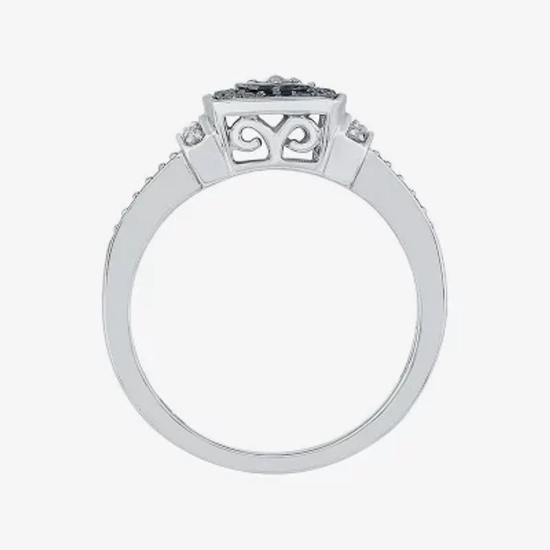 Promise My Love Womens 1/8 CT. T.W. Natural Black Diamond Sterling Silver Cushion Halo Ring