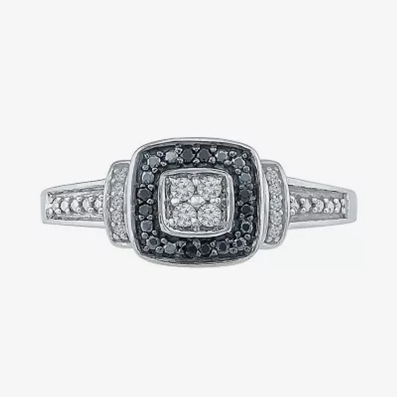 Promise My Love Womens 1/8 CT. T.W. Natural Black Diamond Sterling Silver Cushion Halo Ring