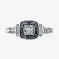 Promise My Love Womens 1/8 CT. T.W. Natural Black Diamond Sterling Silver Cushion Halo Ring