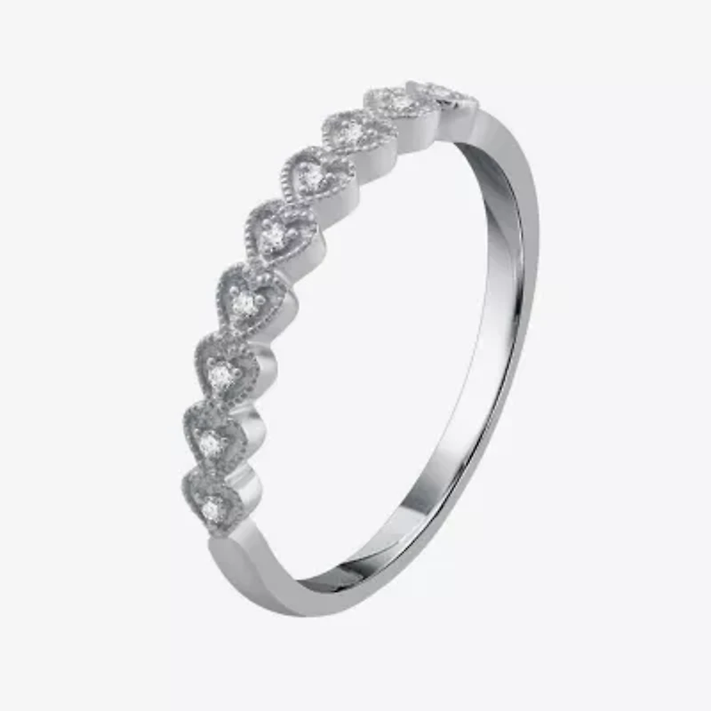 Womens Diamond Accent Natural White 10K Gold Heart Wedding Band