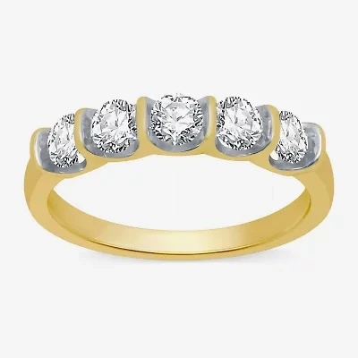 (H-I / I1) Womens 2MM 1 CT. T.W. Lab Grown White Diamond 10K Gold 5-Stone Anniversary Band