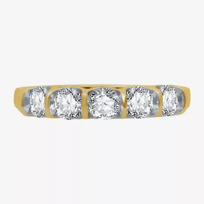 (H-I / I1) Womens 2MM 1 CT. T.W. Lab Grown White Diamond 10K Gold 5-Stone Anniversary Band