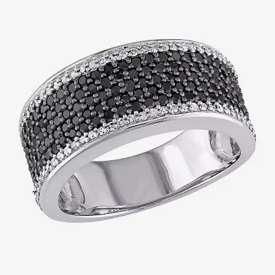 Midnight Black Womens 6MM 1 CT. T.W. Natural Diamond Sterling Silver Anniversary Band