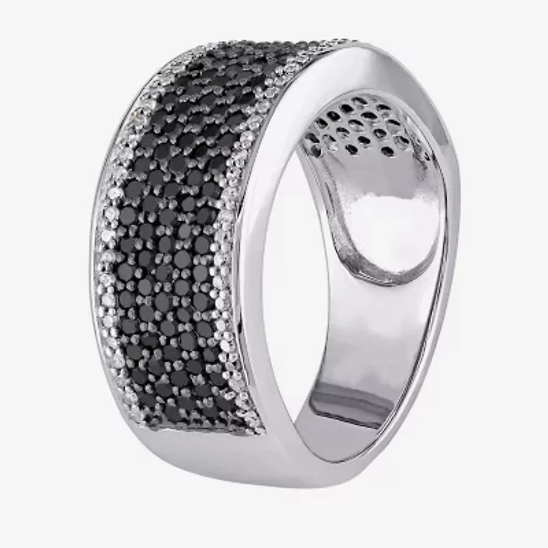 Midnight Black Womens 6MM 1 CT. T.W. Natural Diamond Sterling Silver Anniversary Band
