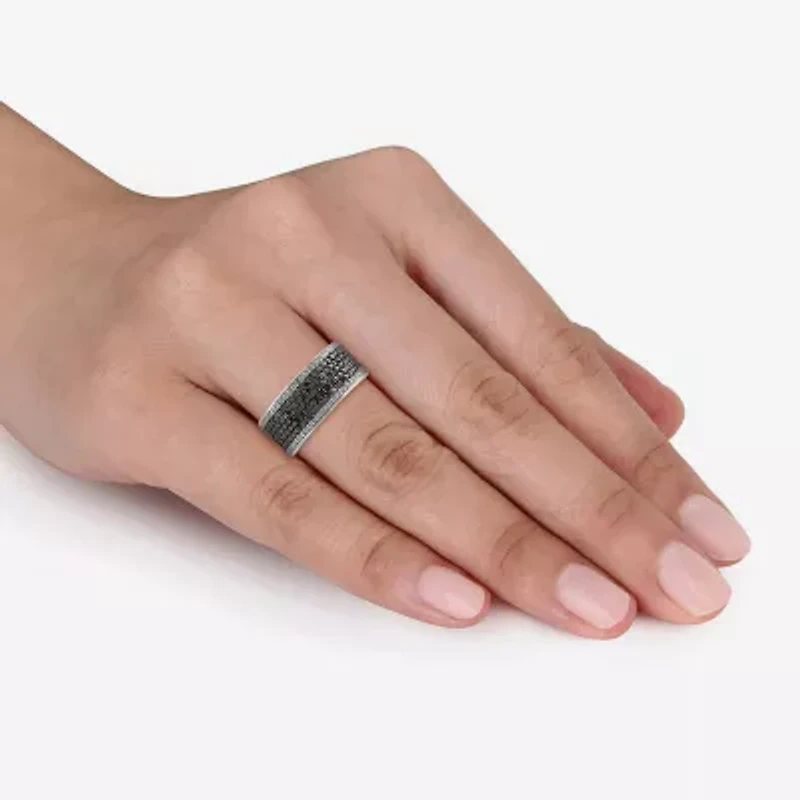 Midnight Black Womens 6MM 1 CT. T.W. Natural Diamond Sterling Silver Anniversary Band