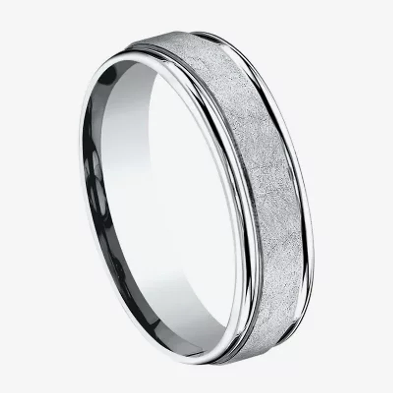 Mens 6MM 10K White Gold Wedding Band