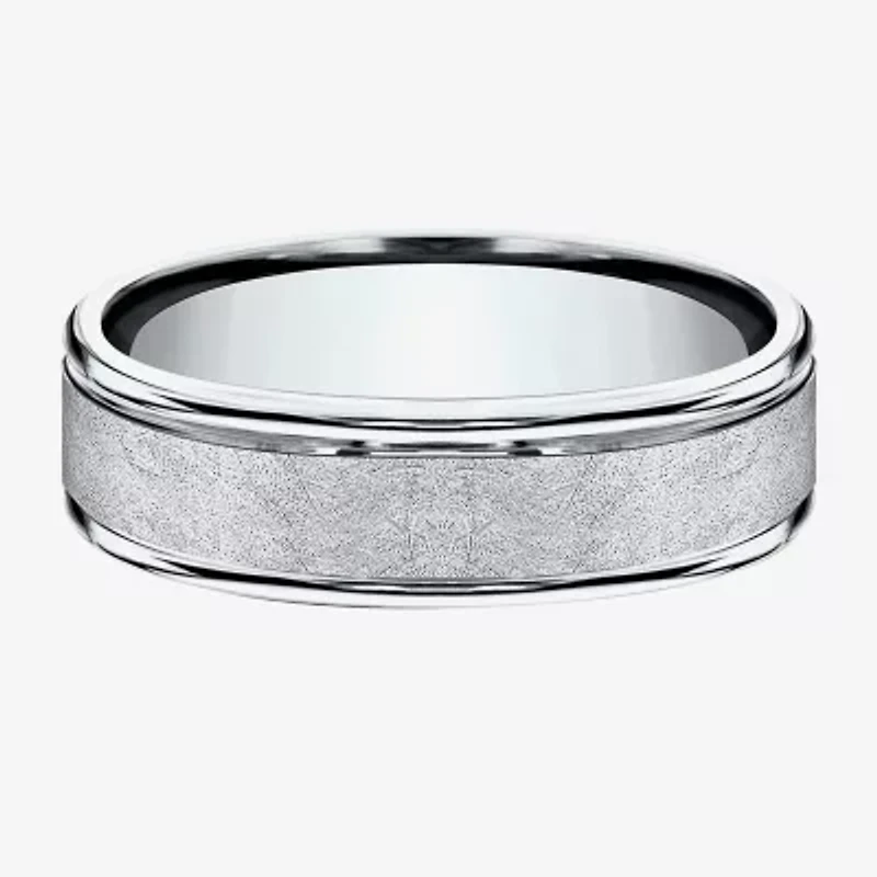 Mens 6MM 10K White Gold Wedding Band