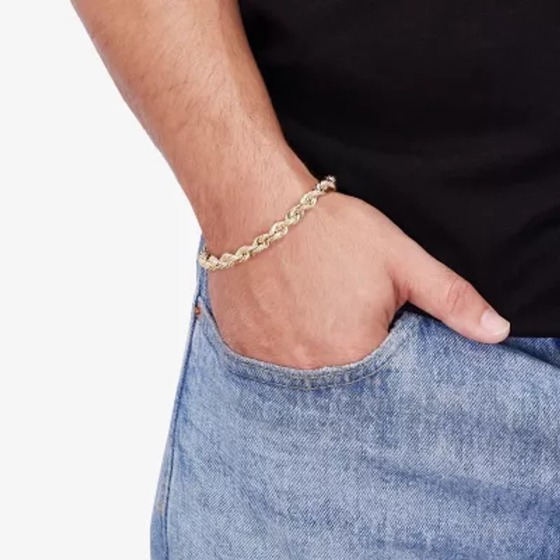 Made in Italy Unisex Adult 10K Gold 9 Inch Hollow Rope Chain Bracelet