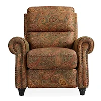 ProLounger Anna Traditional Roll-Arm Push Back Recliner in Multi-Burgundy Paisley with Nailheads