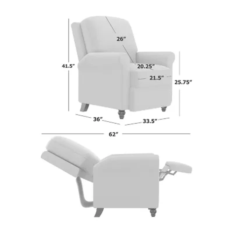 ProLounger Jennie Transitional Roll-Arm Push Back Recliner Chenille