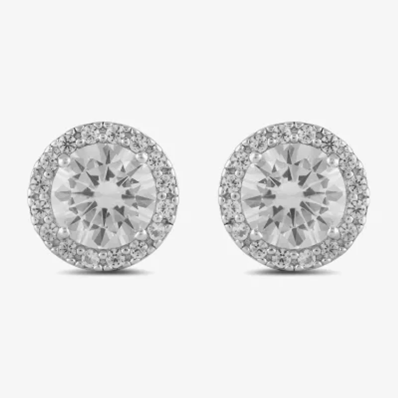 Lab Created White Sapphire Sterling Silver 9.7mm Round Stud Earrings