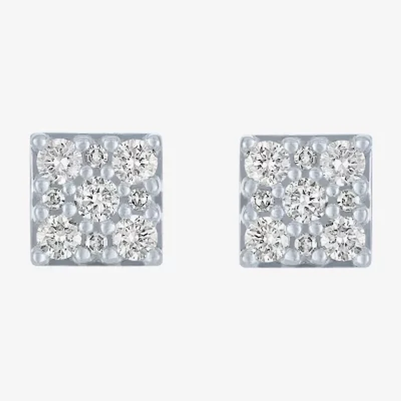 Diamond Blossom (G-H / I1-I2) 1/2 CT. T.W. Lab Grown White Diamond 10K White Gold Square Stud Earrings