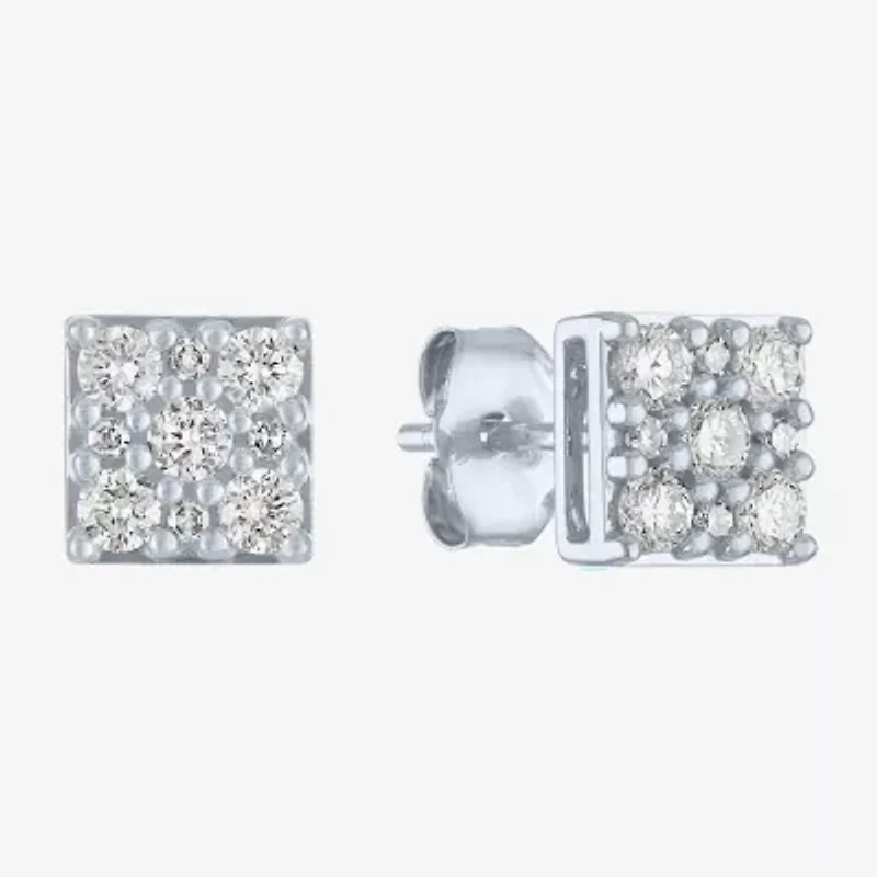 Diamond Blossom (G-H / I1-I2) 1/2 CT. T.W. Lab Grown White Diamond 10K White Gold Square Stud Earrings