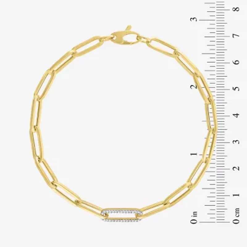 Diamond Addiction (G-H / Si2-I1) Womens 10K Gold 8 Inch Hollow Paperclip Chain Bracelet