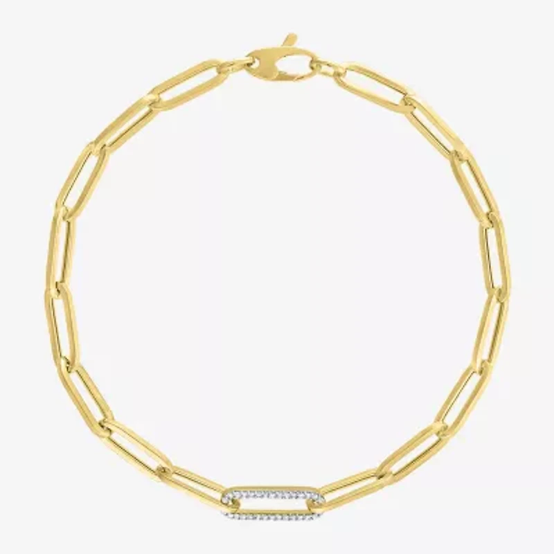 Diamond Addiction (G-H / Si2-I1) Womens 10K Gold 8 Inch Hollow Paperclip Chain Bracelet