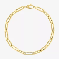Diamond Addiction (G-H / Si2-I1) Womens 10K Gold 8 Inch Hollow Paperclip Chain Bracelet