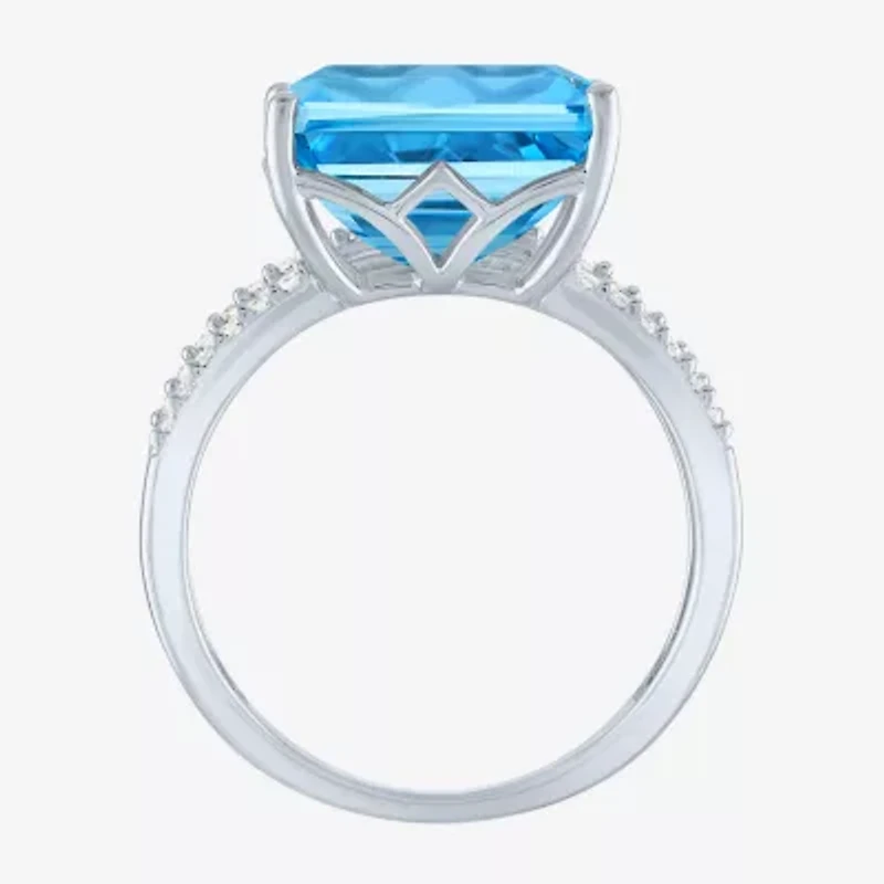 Diamond Addiction Womens 1/7 CT. T.W. Genuine Blue Topaz 10K White Gold Cocktail Ring