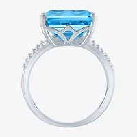 Diamond Addiction Womens 1/7 CT. T.W. Genuine Blue Topaz 10K White Gold Cocktail Ring