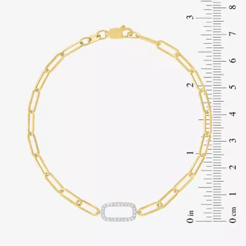 1/10 Ct.T.W. Diamond (G-H / Si2-I1) Womens 10K Gold 8 Inch Paperclip Chain Bracelet