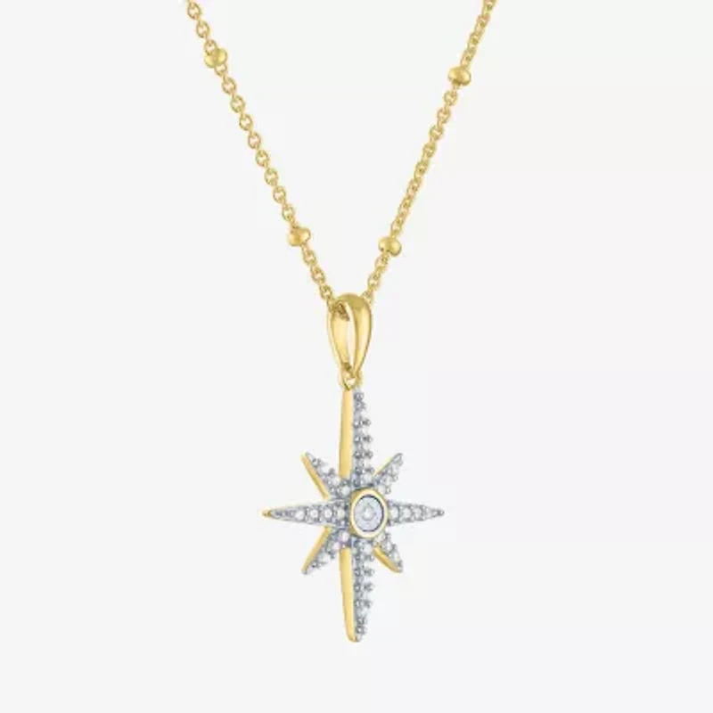 Diamond Addiction (G-H / I1-I2) North Star Womens 1/8 CT. T.W. Lab Grown White Diamond 14K Gold Over Silver Star 18 Inch Pendant Necklace