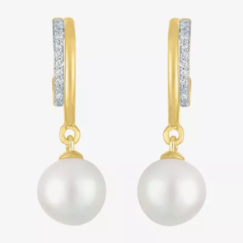 Diamond Addiction (G-H / Si2-I1) C-Hoop Womens Diamond Accent Lab Grown White Diamond Cultured Freshwater Pearl 14K Gold Over Silver Sterling Silver 23.8mm Hoop Earrings