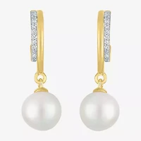 Diamond Addiction (G-H / Si2-I1) C-Hoop Womens Diamond Accent Lab Grown White Diamond Cultured Freshwater Pearl 14K Gold Over Silver Sterling Silver 23.8mm Hoop Earrings