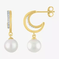 Diamond Addiction (G-H / Si2-I1) C-Hoop Womens Diamond Accent Lab Grown White Diamond Cultured Freshwater Pearl 14K Gold Over Silver Sterling Silver 23.8mm Hoop Earrings