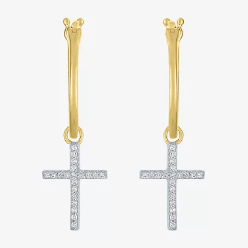 Diamond Addiction (G-H / Si2-I1) 1/10 CT. T.W. Lab Grown White Sterling Silver or 14K Gold Over 34mm Cross Hoop Earrings