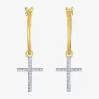 Diamond Addiction (G-H / Si2-I1) 1/10 CT. T.W. Lab Grown White Sterling Silver or 14K Gold Over 34mm Cross Hoop Earrings