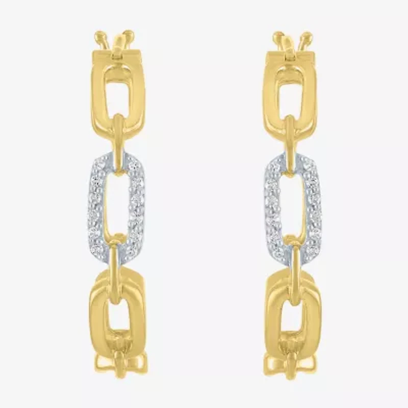 Diamond Addiction (G-H / Si2-I1) Womens 1/10 CT. T.W. Lab Grown White Diamond 14K Gold Over Silver 25.4mm Paperclip Hoop Earrings