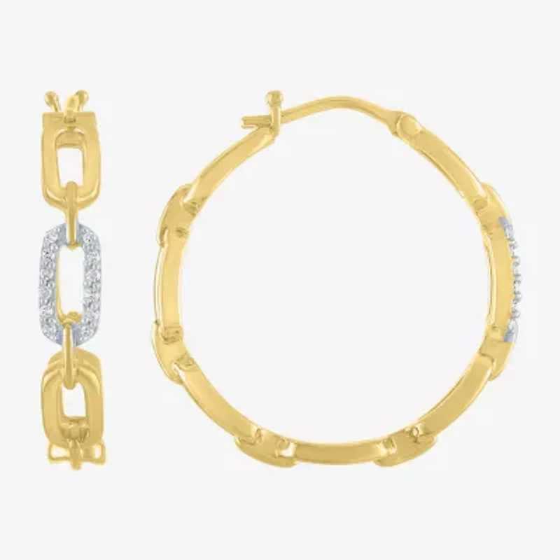 Diamond Addiction (G-H / Si2-I1) Womens 1/10 CT. T.W. Lab Grown White Diamond 14K Gold Over Silver 25.4mm Paperclip Hoop Earrings