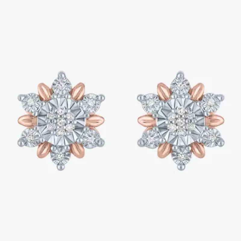 Diamond Blossom (G-H / Si2-I1) 1/10 CT. T.W. Lab Grown White Diamond 14K Rose Gold Over Silver 10.6mm Stud Earrings