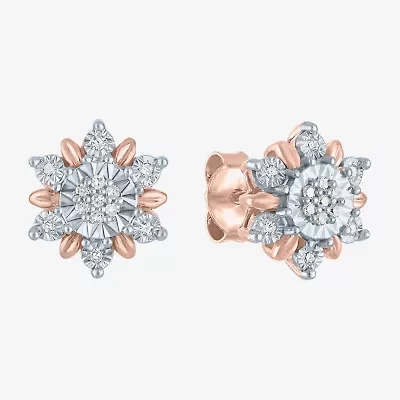Diamond Blossom (G-H / Si2-I1) 1/10 CT. T.W. Lab Grown White Diamond 14K Rose Gold Over Silver 10.6mm Stud Earrings