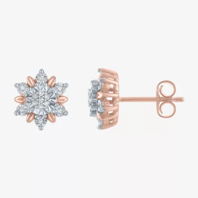 Diamond Blossom (G-H / Si2-I1) 1/10 CT. T.W. Lab Grown White Diamond 14K Rose Gold Over Silver 10.6mm Stud Earrings