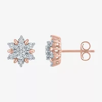 Diamond Blossom (G-H / Si2-I1) 1/10 CT. T.W. Lab Grown White Diamond 14K Rose Gold Over Silver 10.6mm Stud Earrings