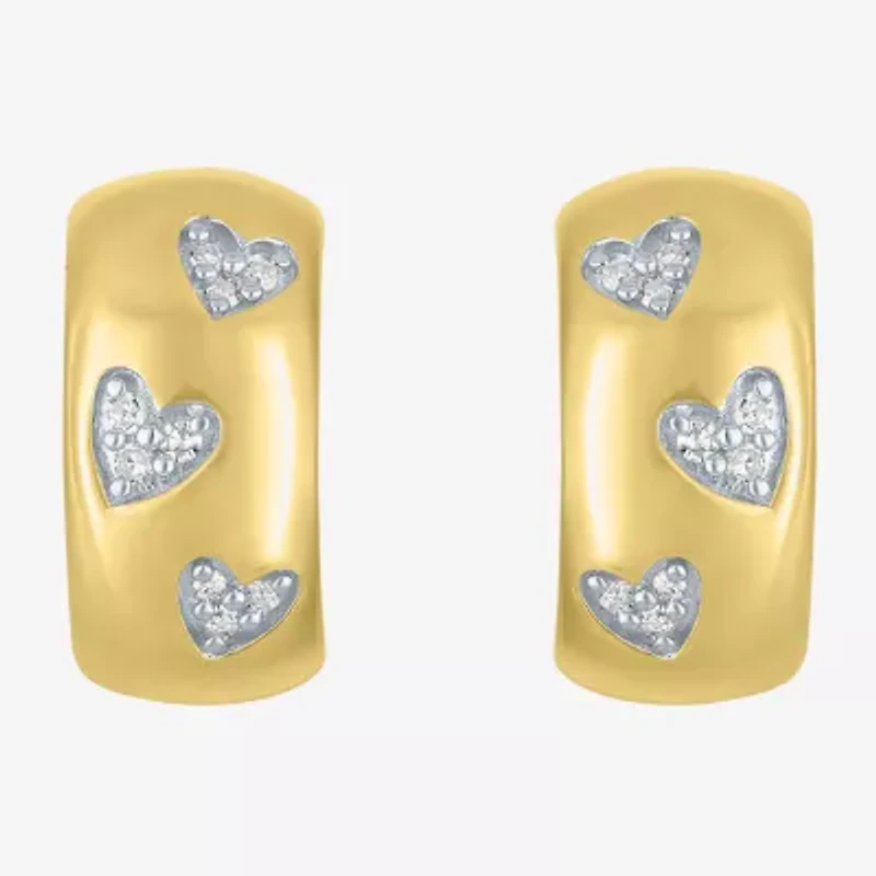 Diamond Addiction (G-H / Si2-I1) C-Hoop Womens 1/10 CT. T.W. Lab Grown White Diamond 14K Gold Over Silver 14mm Heart Hoop Earrings